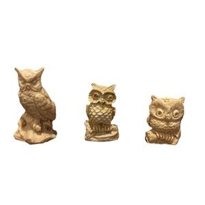 Vintage A.Santini Resin Carved Owl Sculpture Figurine~Made in Italy~ Set of 3